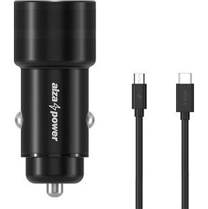 AlzaPower Car Charger P520 USB + USB-C Power Delivery čierna + Core USB-C (M) 2.0 to Micro USB (M) 2