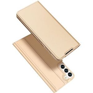 Skin Pro knižkové kožené puzdro na Samsung Galaxy S22, zlaté