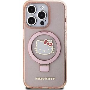 Hello Kitty IML Ringstand Glitter Kitty Head Logo MagSafe Zadný Kryt na iPhone 15 Pro Max Pink