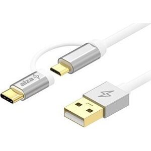 AlzaPower AluCore 2 in1 USB-A to Micro USB/USB-C 0,5 m biely