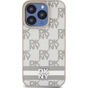 DKNY PU Leather Checkered Pattern and Stripe Zadný Kryt na iPhone 13 Pro Max Beige