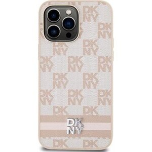 DKNY PU Leather Checkered Pattern and Stripe Zadný Kryt na iPhone 15 Pro Max Pink