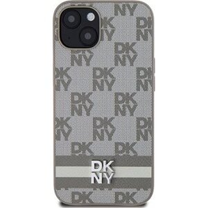 DKNY PU Leather Checkered Pattern and Stripe Zadný Kryt na iPhone 13 Beige