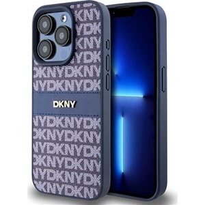 DKNY PU Leather Repeat Pattern Tonal Stripe Zadný Kryt na iPhone 15 Pro Max Blue