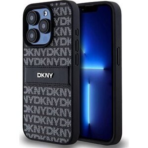 DKNY PU Leather Repeat Pattern Tonal Stripe Zadný Kryt na iPhone 15 Pro Black