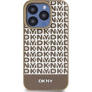 DKNY PU Leather Repeat Pattern Bottom Stripe MagSafe Zadný Kryt na iPhone 15 Pro Brown