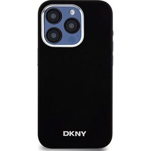 DKNY Liquid Silicone Silver Metal Logo Magsafe Zadný Kryt na iPhone 15 Pro Black