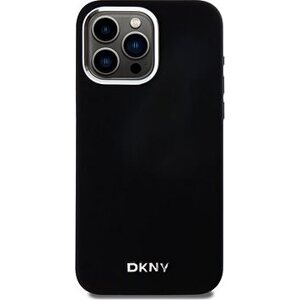 DKNY Liquid Silicone Silver Metal Logo Magsafe Zadný Kryt na iPhone 15 Pro Max Black
