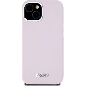DKNY Liquid Silicone Silver Metal Logo Magsafe Zadný Kryt na iPhone 15 Pink