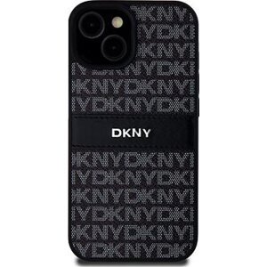 DKNY PU Leather Repeat Pattern Tonal Stripe Zadný Kryt na iPhone 15 Black
