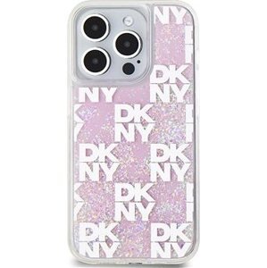 DKNY Liquid Glitter Checkered Pattern Zadný Kryt na iPhone 15 Pro Pink