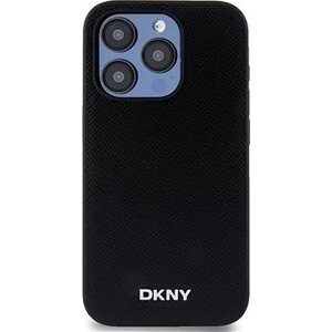 DKNY PU Leather Silver Metal Logo Magsafe Zadný Kryt na iPhone 15 Pro Black
