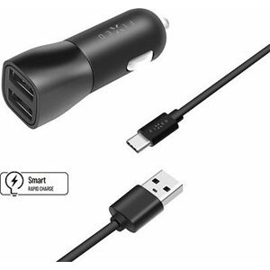 FIXED Smart Rapid Charge 15 W s 2× USB výstupom a USB/USB-C káblom 1 m čierna