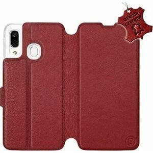 Flip pouzdro na mobil Samsung Galaxy A40 - Tmavě červené - kožené - Dark Red Leather