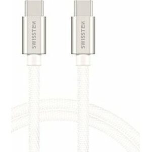 Swissten textilný dátový kábel USB-C/USB-C 2 m strieborný