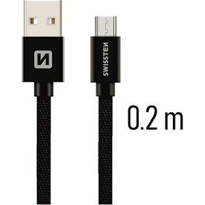 Swissten textilný dátový kábel micro USB 0,2 m čierny