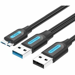 Vention USB 3.0 to Micro USB Cable with USB Power Supply 1M Black PVC Type