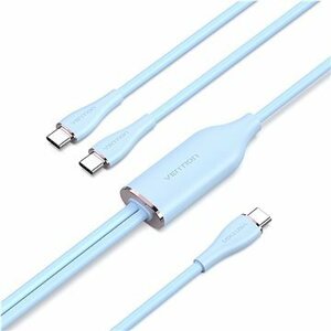 Vention USB 2.0 Type-C Male to 2 Type-C Male 5A Cable 1.5M Blue Silicone Type
